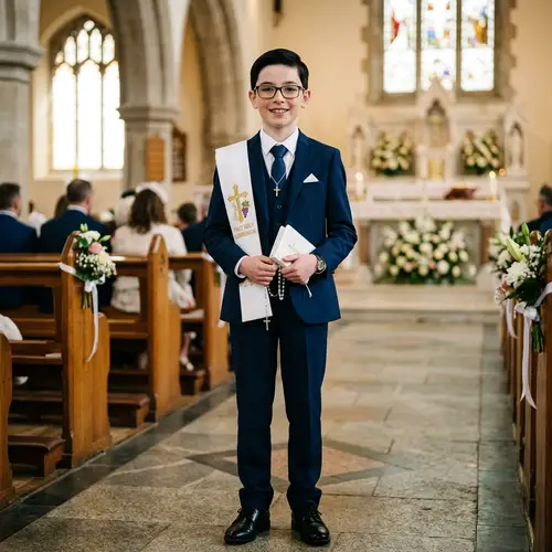 Brown-eyed Boy with Black Hair - Communion Portrait