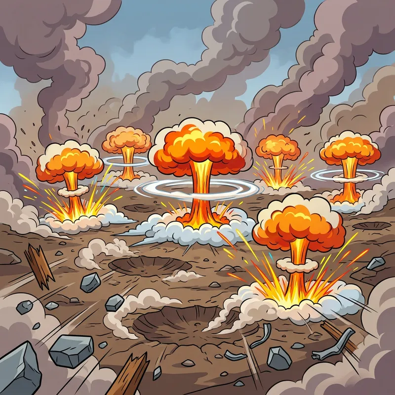 Explosive Cartoon Scene: Lively Action with Exaggerated Effects Explosive Cartoon Scene: Lively Action with Exaggerated Effects