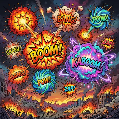Vibrant Cartoon-Style Explosions | Fun and Intense Comic Book Mayhem