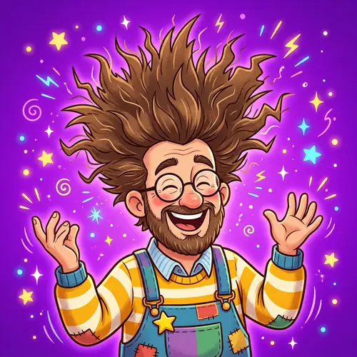 Cheery Man with Uniquely Styled Brown Hair - Cartoon Design