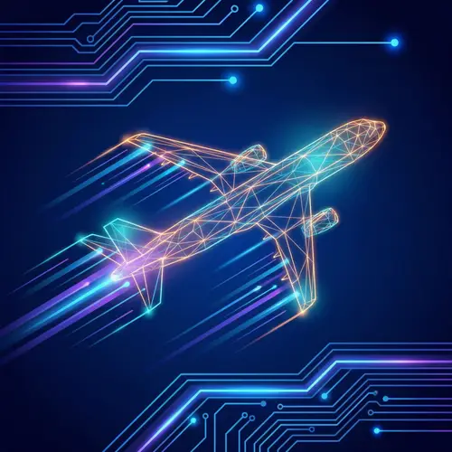 Glowing Wireframe Airplane in Flat Design | Technological Light Effects