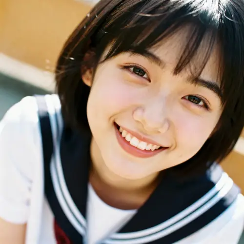 Cute Japanese Girl in Short Seifuku - Smiling Shot
