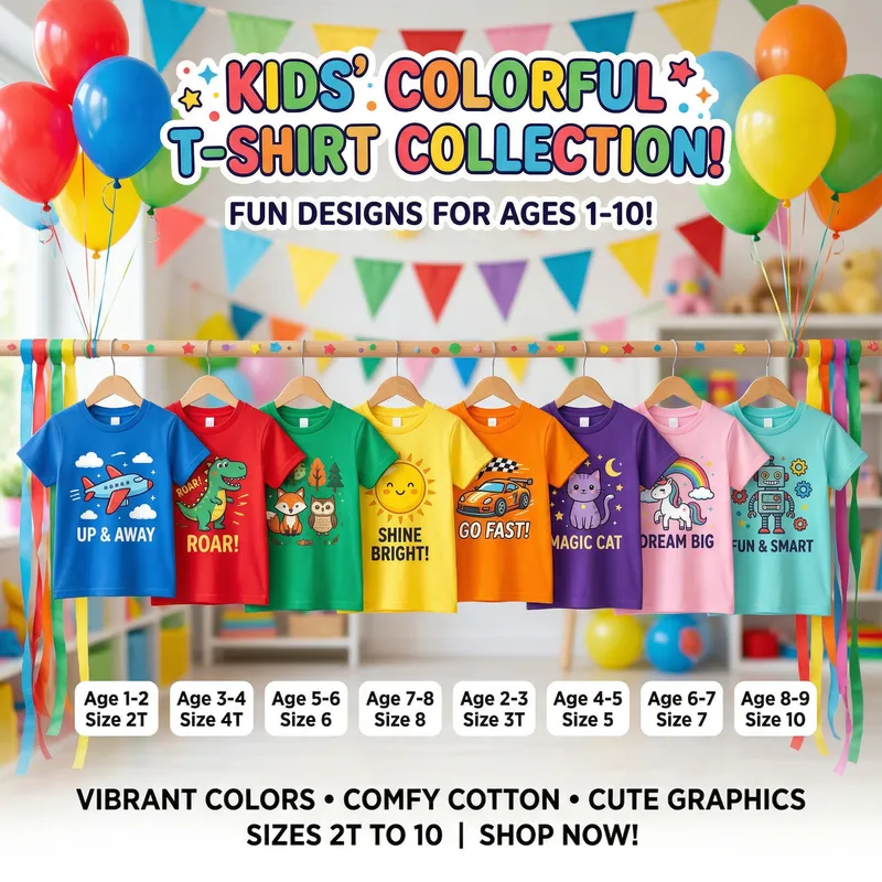 Kids T-Shirt Set - Colorful Designs in Various Sizes Kids T-Shirt Set - Colorful Designs in Various Sizes