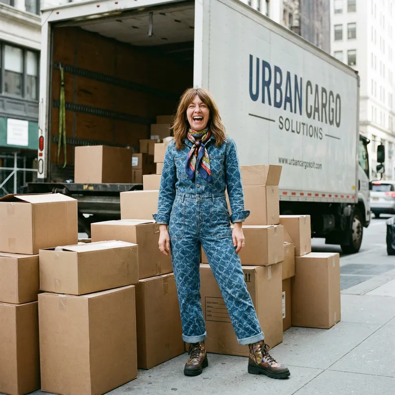 Stylish Woman in 50s Embracing Amazon Delivery | Fashionable & Radiant Smile Stylish Woman in 50s Embracing Amazon Delivery | Fashionable & Radiant Smile