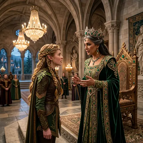 Young Elf of Nobility in Intense Discussion with Queen | Fantasy Scene
