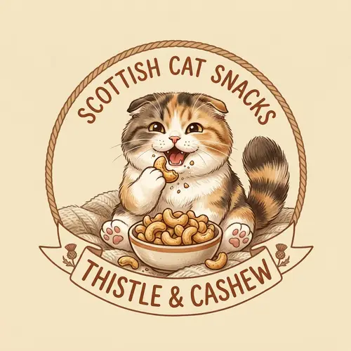 Scottish Cat Munching on Cashew Nuts Logo