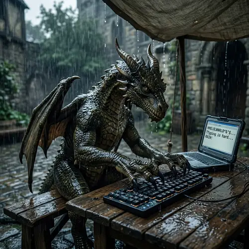 Dragon Typing on Ten-Finger Keyboard in Rainy Weather