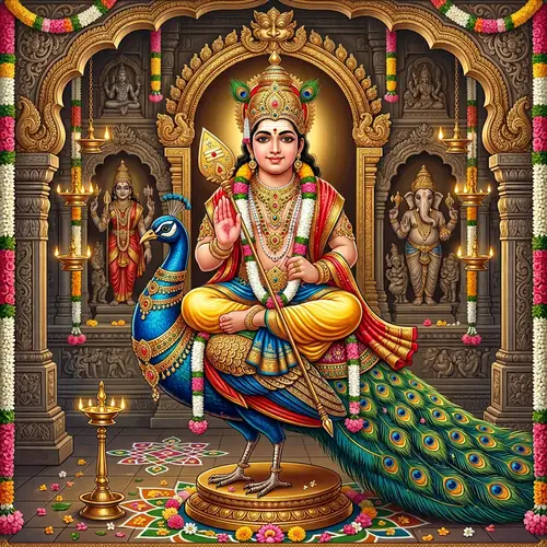 Lord Subramanya in Traditional South Indian Tamil Art