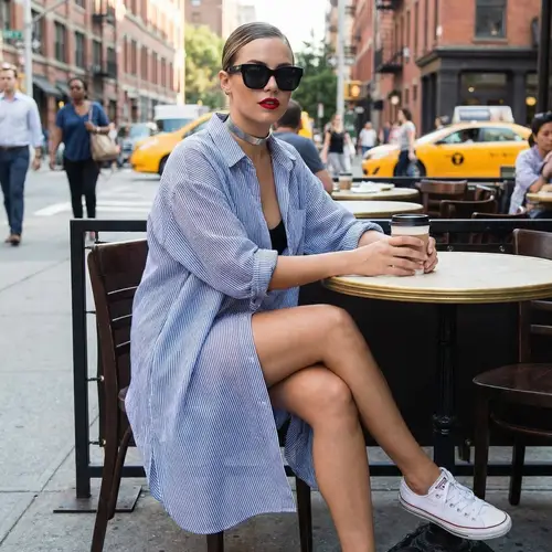 Chic Cafe Style: Oversized Shirt Dress Inspiration