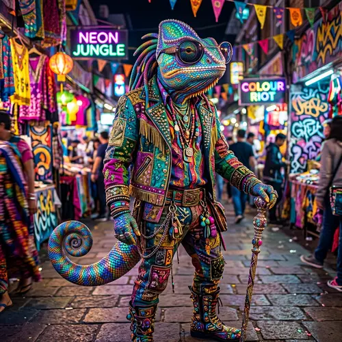 Dazzling Chameleon-Human Hybrid with Colorful Scales