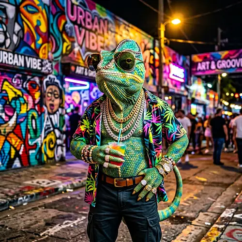 Unique Anthropomorphic Chameleon with Sunglasses - Fashion Statement