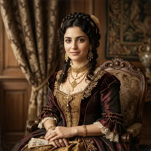 19th Century Italian Woman Portrait with Gold Jewelry