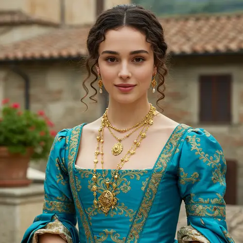 19th Century Italian Woman Portrait with Gold Jewelry