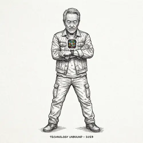 60-Year-Old Asian Male with Smartwatch - Line Art