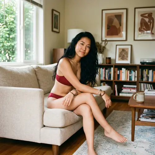 Seductive Girl in Red Bikini - Living Room Beauty