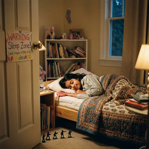 Mischievous Dreams: Sleeping Girl with Playful Expressions