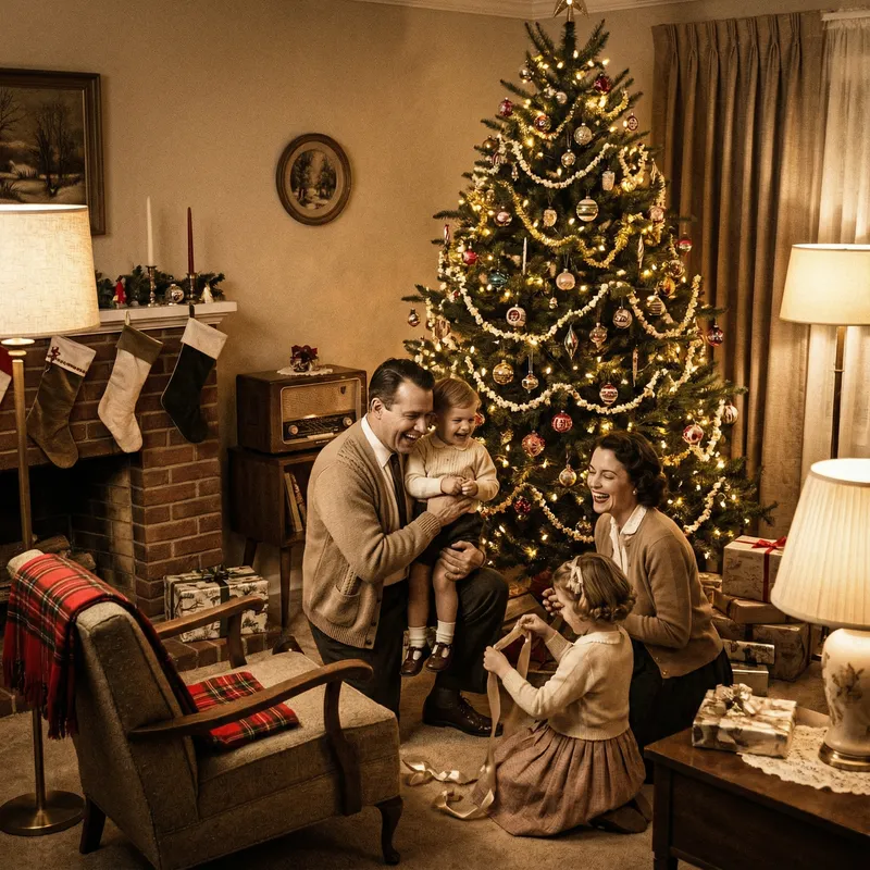 1950s Christmas Traditions: A Cozy Family Scene