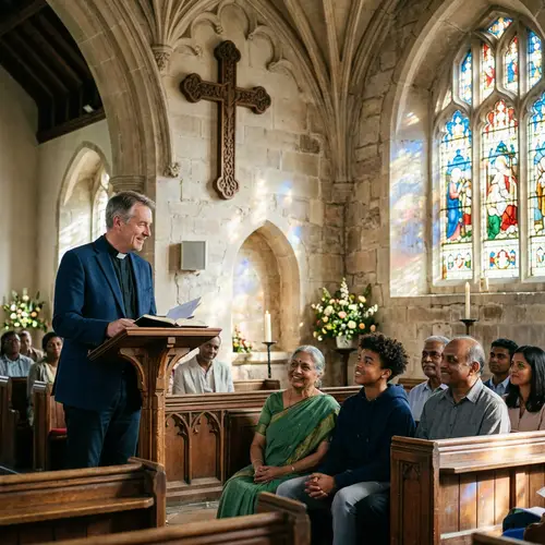 Serene Family Gathering in Church with Motivating Encouragement