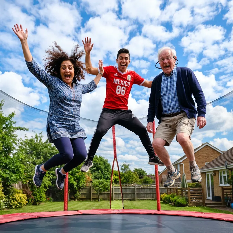 Three Friends Jumping on Trampoline | Hilarious Caricature Scene