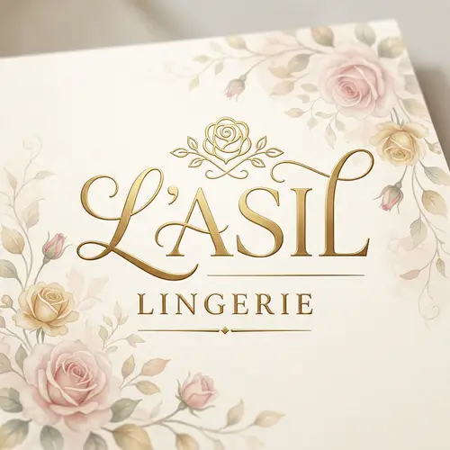 L'Asil Lingerie Company Logo - Elegant Roses & Golden Typography