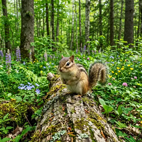 Small and Cute Chipmunk in Lush Green Forest