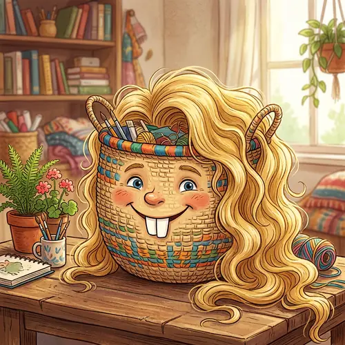 Unique Smiling Basket with Long Teeth and Blond Hair