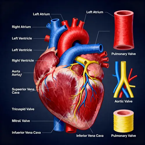 Detailed Human Heart Illustration with Labeled Parts