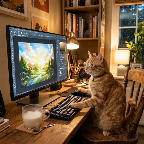 Cat Editing with Photoshop on a PC - A Charming Scene