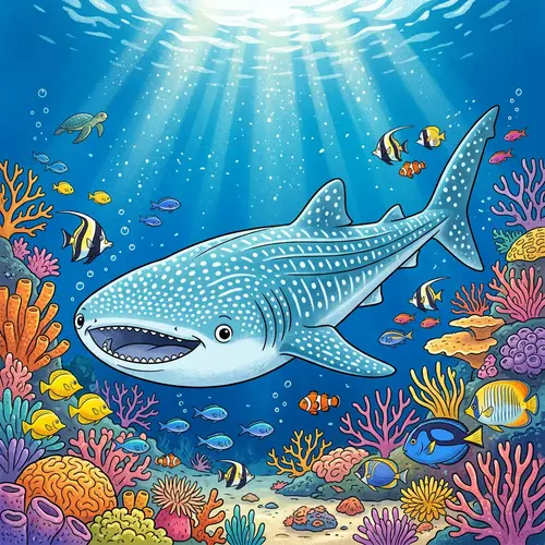 Cartoon Whale Shark Illustration - Vibrant Coral Reef Scene