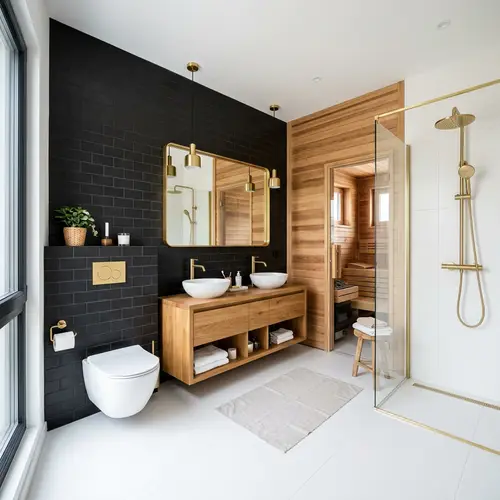 Luxury Bathroom with Sauna and Double Sink