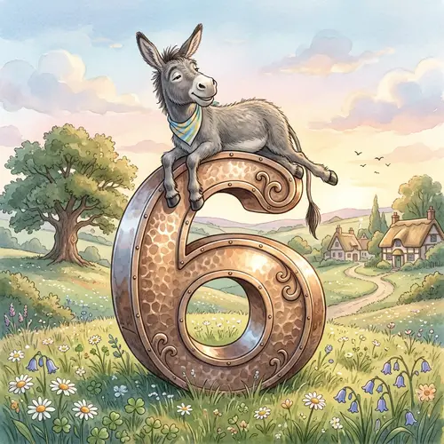 Comical Donkey Resting on Giant Number Six