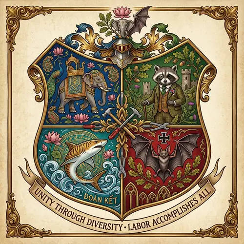 Family Crest Design: Elephant, Raccoon, Shark, Bat & Hardware Tools