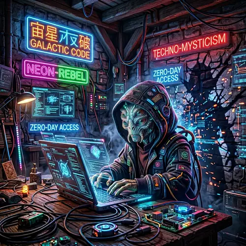 Futuristic Cyber-theme Room with Sci-fi Aesthetic | Alien Figure Hacker