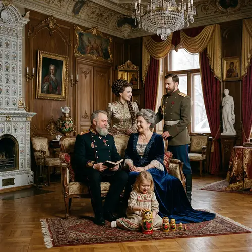 Authentic Tsar-Era Russian Family Portrait in Opulent Palace Setting