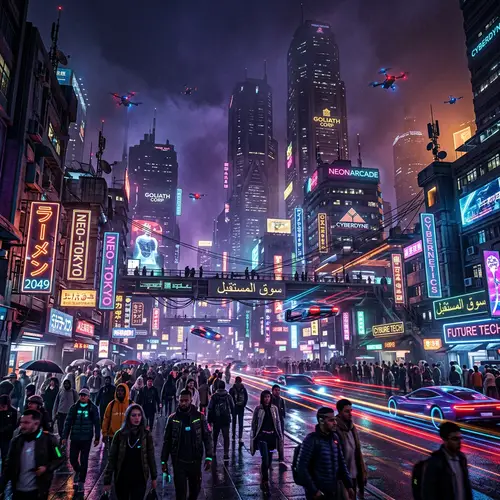 Cyberpunk Urban Cityscape with Neon Haze