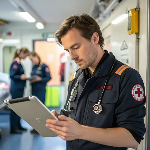 Paramedic Using Tablet for Patient Observation