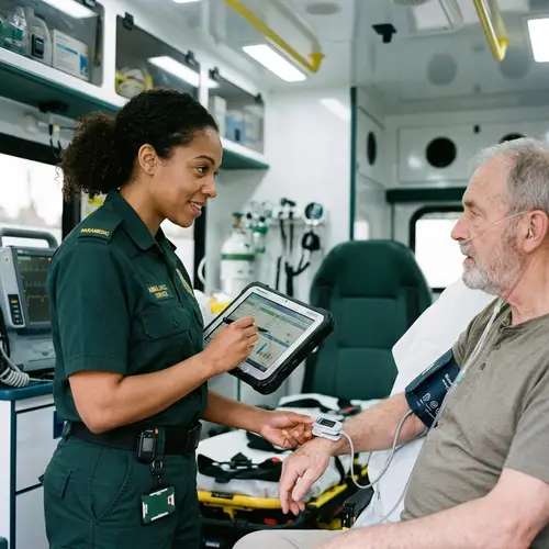 Paramedic Using Tablet for Patient Observation