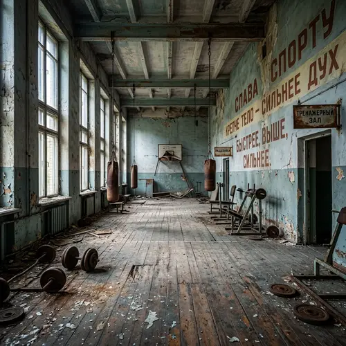 Abandoned Gym with Cyrillic Letters - HDR Processing