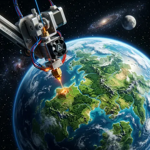 Vibrant Green and Blue Planet - 3D Printer Imagery