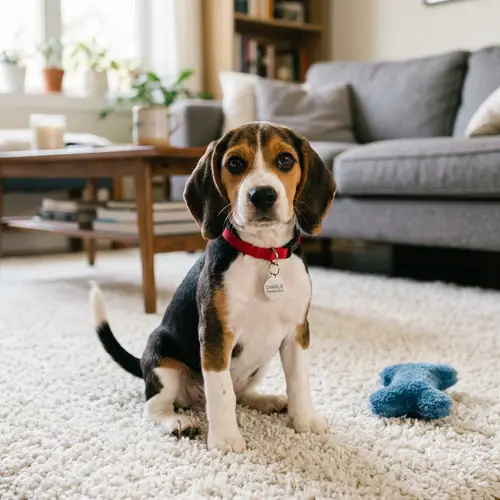 Adorable Tri-Colored Beagle Puppy on Plush Carpet | Cute Beagle
