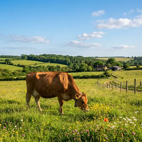 Serene Countryside Scene with Grazing Cow