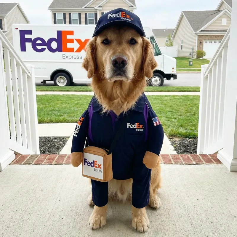 Golden Retriever in FedEx Uniform - Cute Delivery Dog