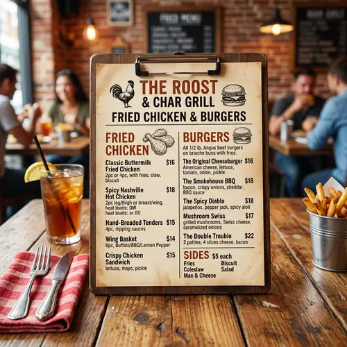Delicious Fried Chicken and Burger Menu