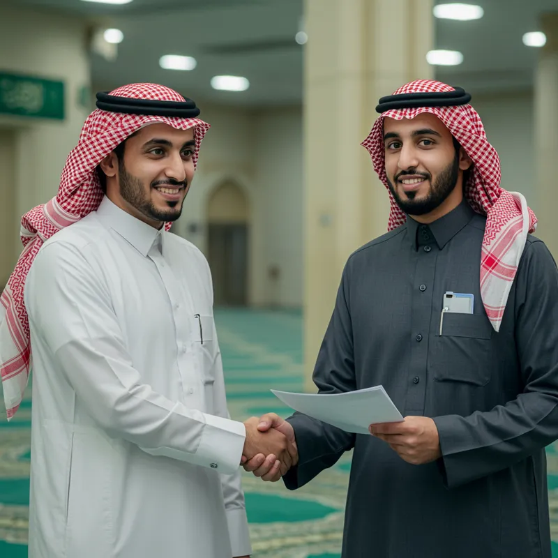 Unique Mosque Inspector Meeting Imam Illustration