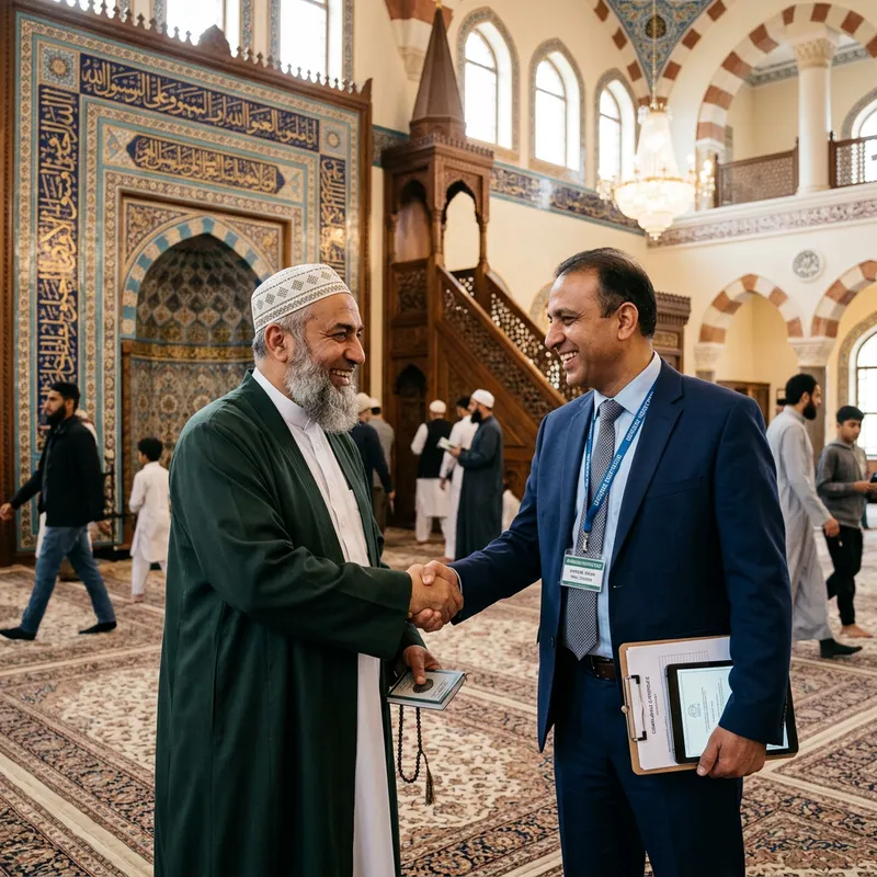 Unique Mosque Inspector Meeting Imam Illustration