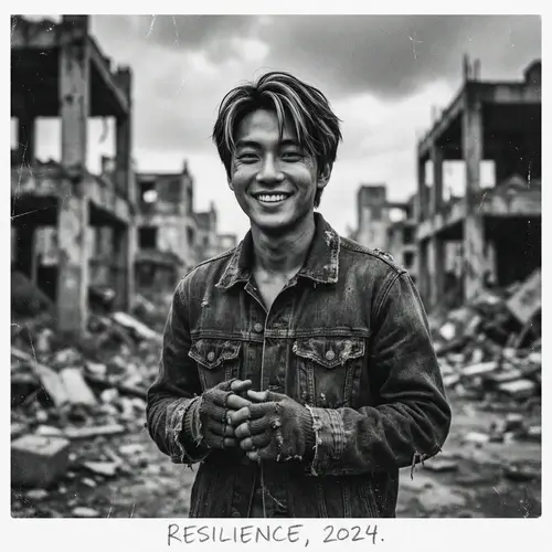 Resilient Young Man in Post-Apocalyptic City | Black and Blue Aesthetic