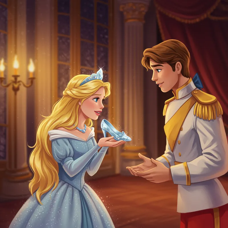 Enchanting Princess with Glass Slipper in Grand Ballroom