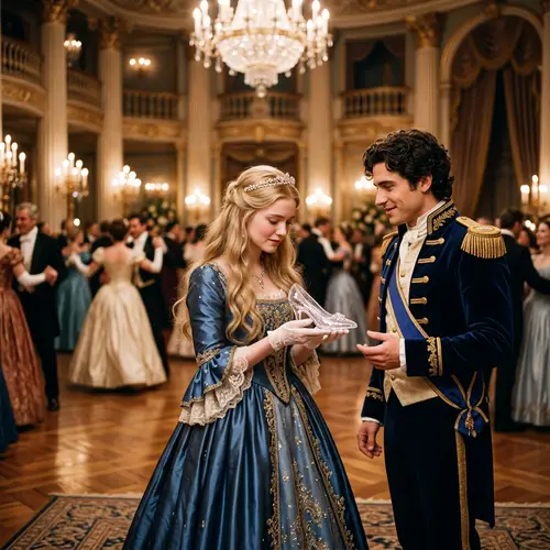 Enchanting Princess with Glass Slipper in Grand Ballroom