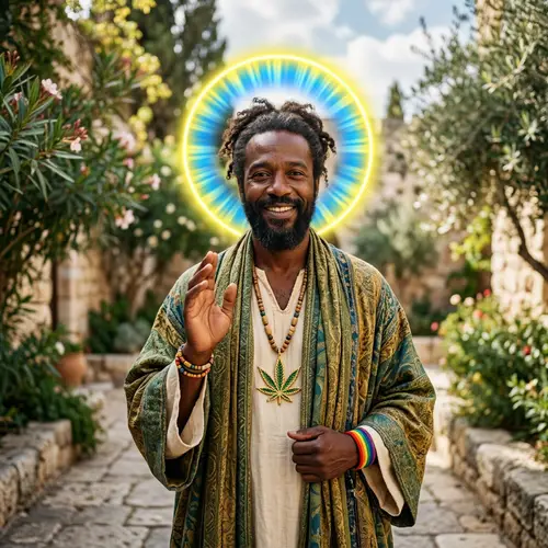 Black Jesus with Colorful Halo and Unique Accessories