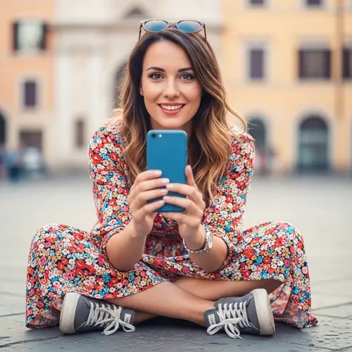 Charming Italian Woman Enjoying Her Smartphone
